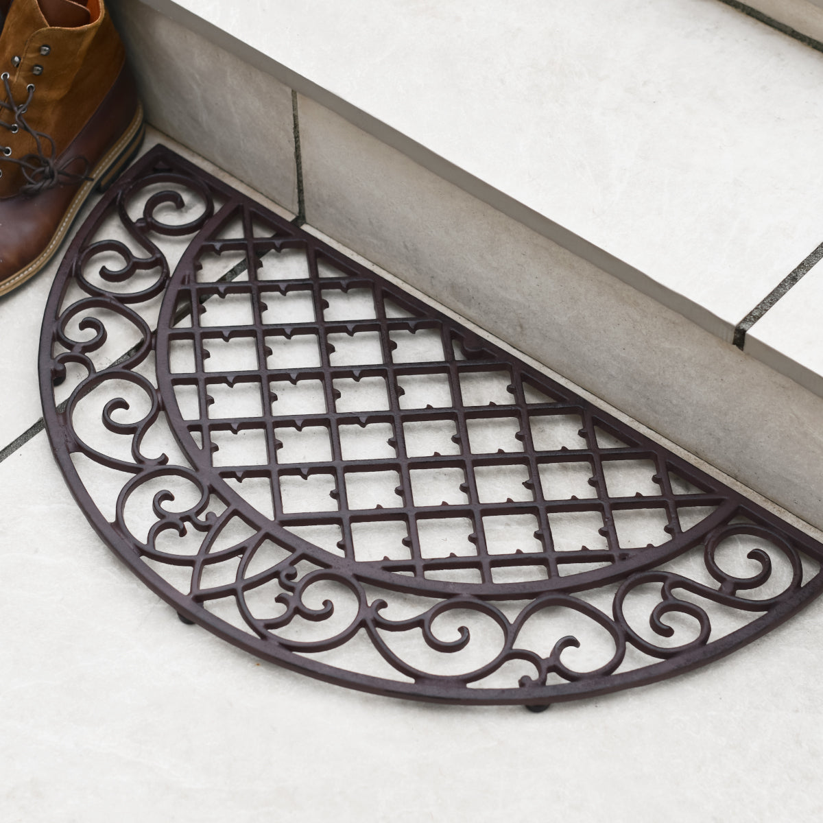 Cast Iron 'Bowhill' Curved Doormat in situ