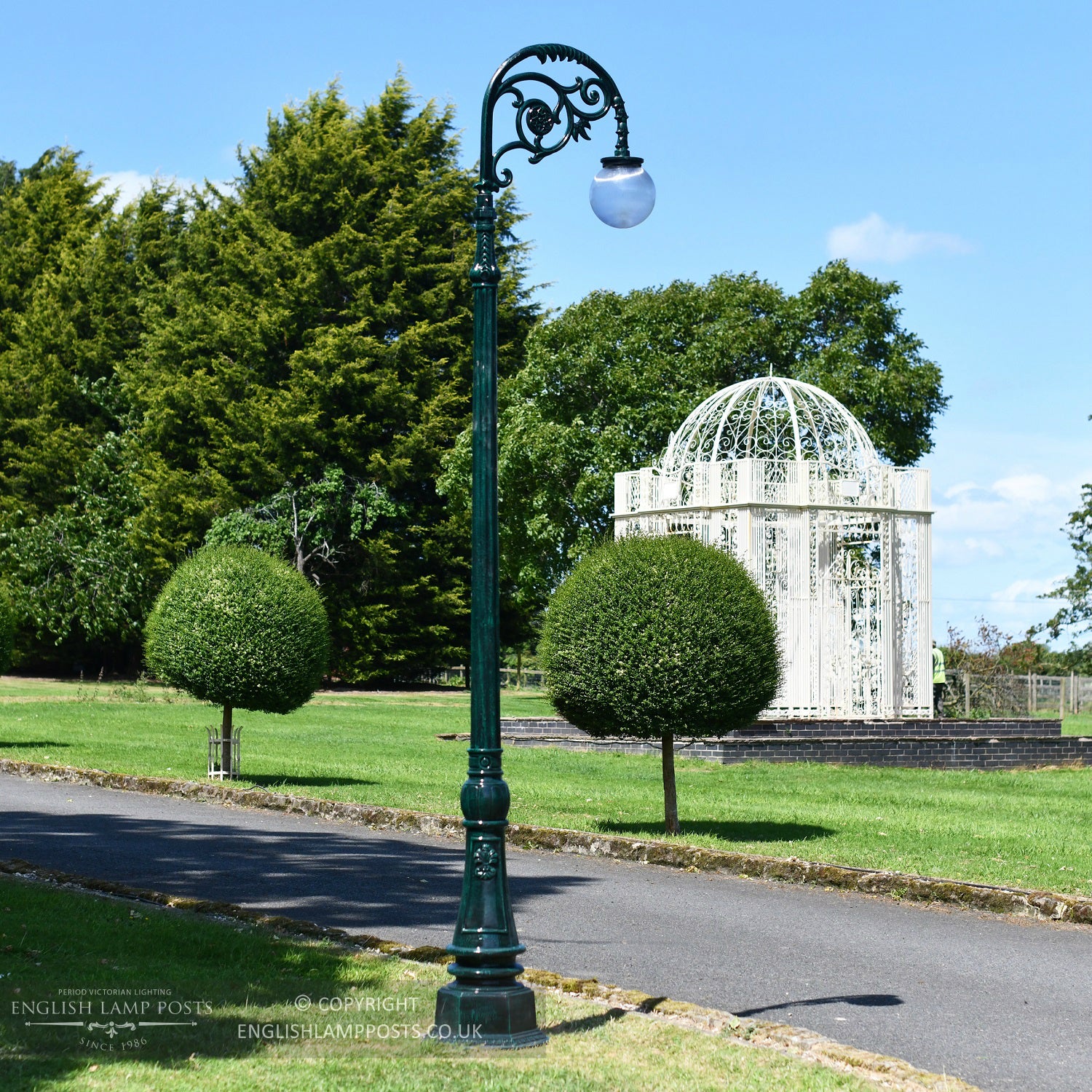 Cast Iron Lamp Post Antique Green Installed In Garden Setting