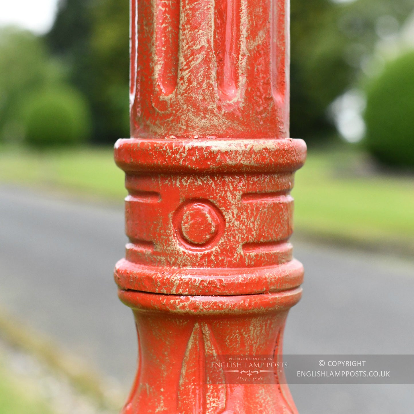 Cast Iron Lamp Post In Red with ornate detailing