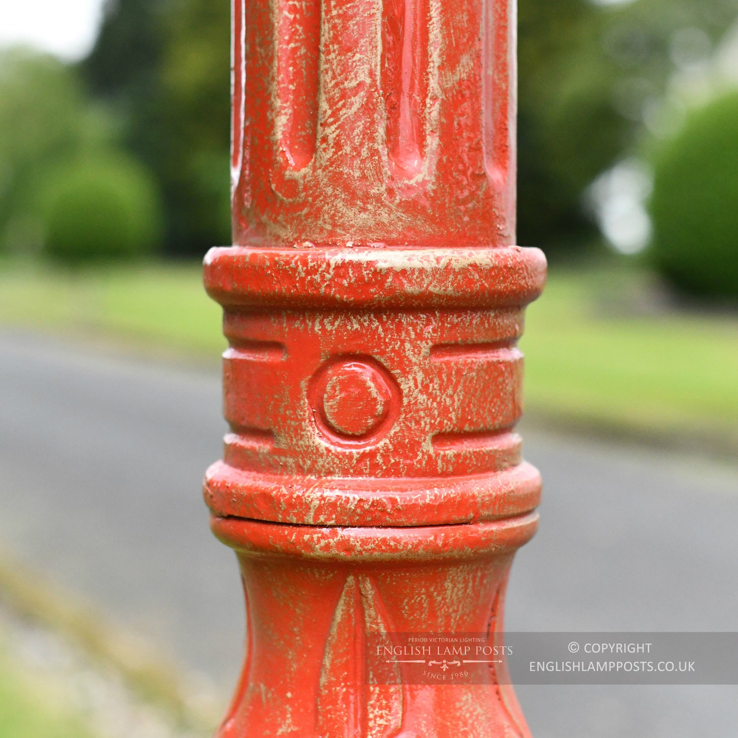 Cast Iron Lamp Post In Red with ornate detailing