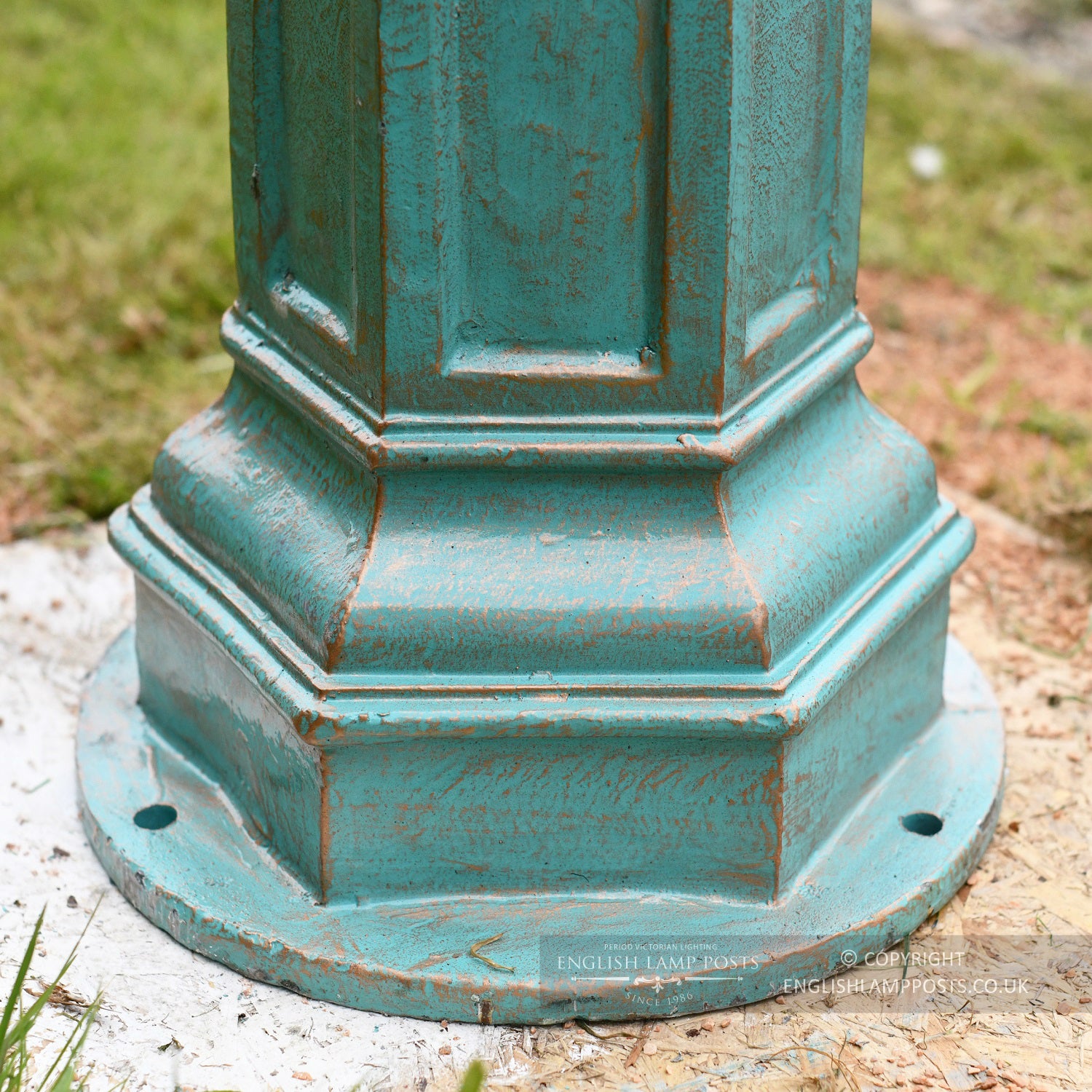 Cast Iron Pale Blue Lamp Post Base With Cast Mounting Points