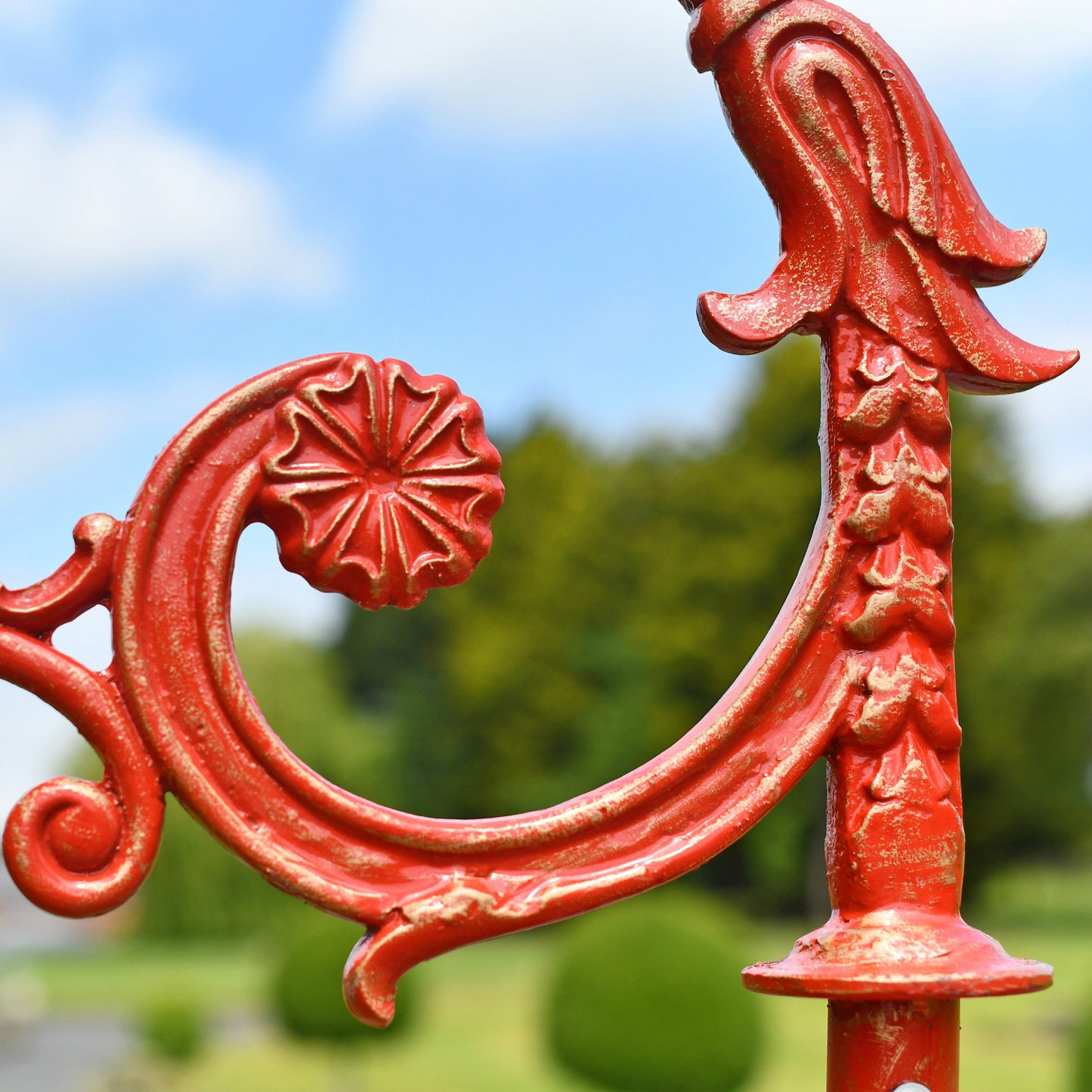 Cast Iron Rustic Red Scrolled Lamp Post Bracket