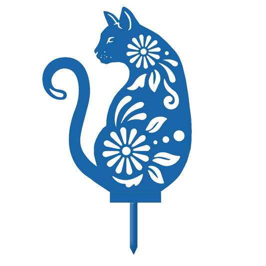Floral Cat Garden Sheet Steel Silhouette In Blue