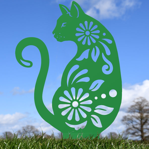Floral Cat Garden Sheet Steel Silhouette In Green