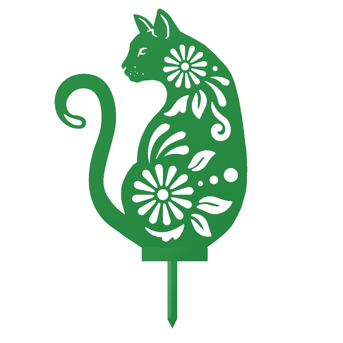 Floral Cat Garden Sheet Steel Silhouette In Green