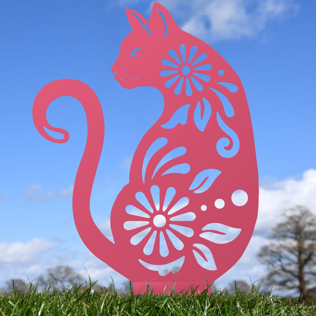 Floral Cat Garden Sheet Steel Silhouette In Pink