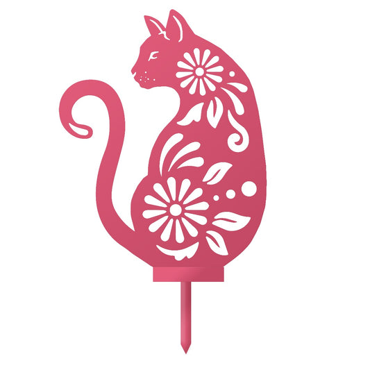 Floral Cat Garden Sheet Steel Silhouette In Pink