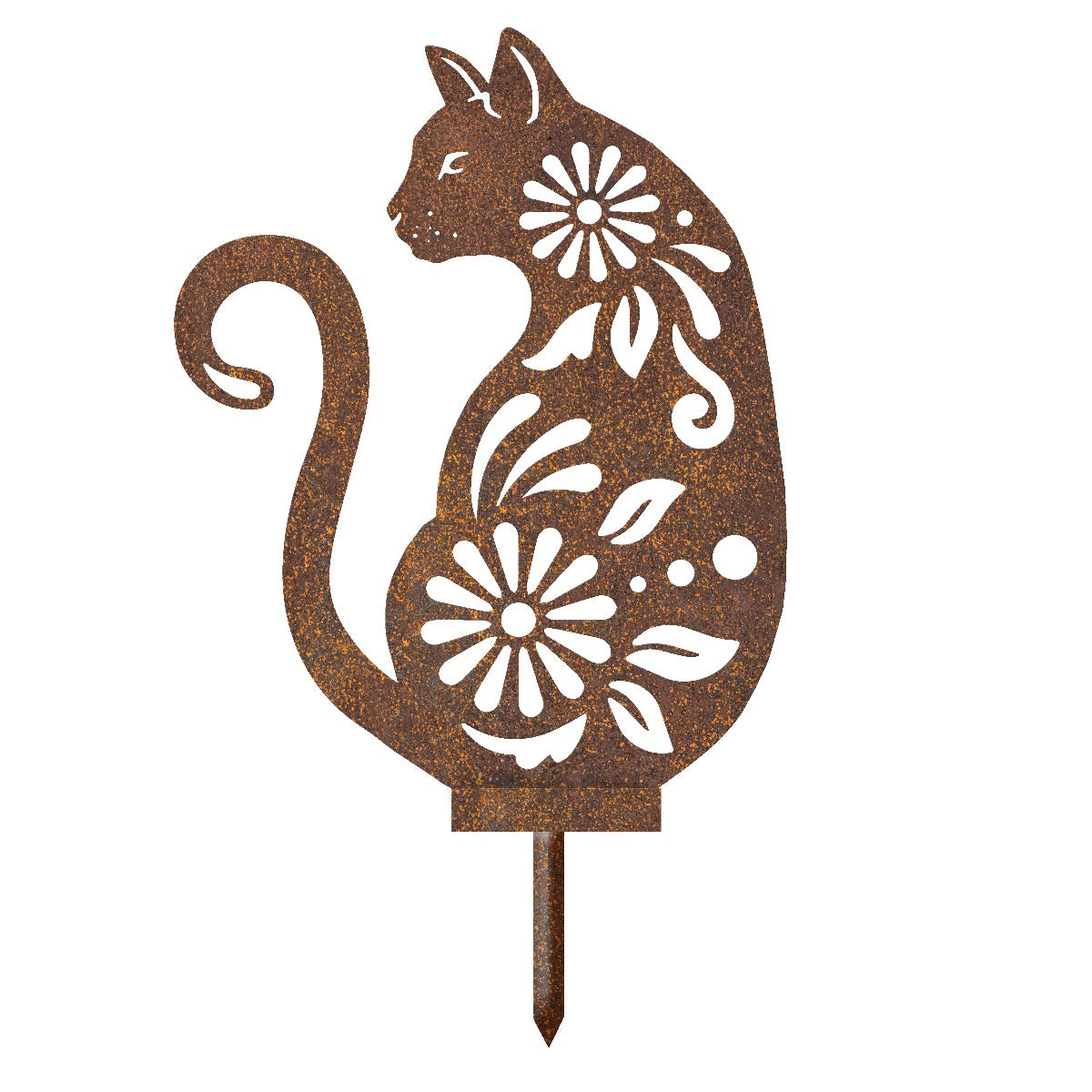 Floral Cat Garden Sheet Steel Silhouette In Rustic