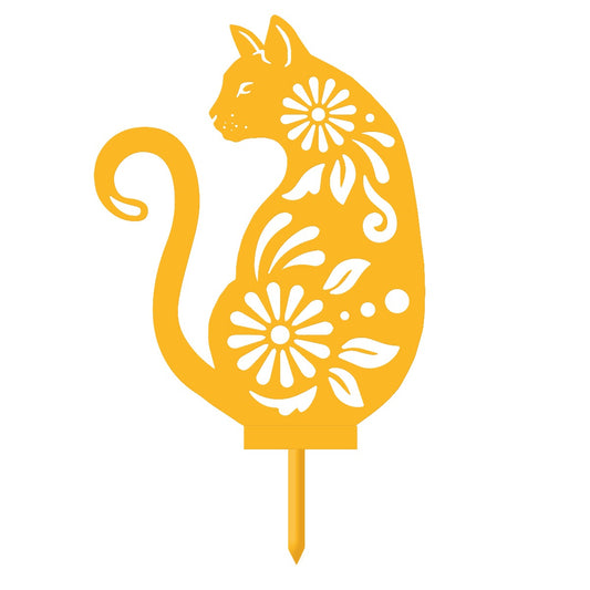 Floral Cat Garden Sheet Steel Silhouette In Yellow