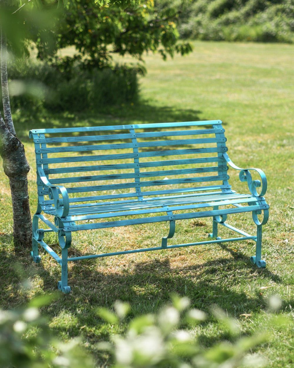 Rustic green bench