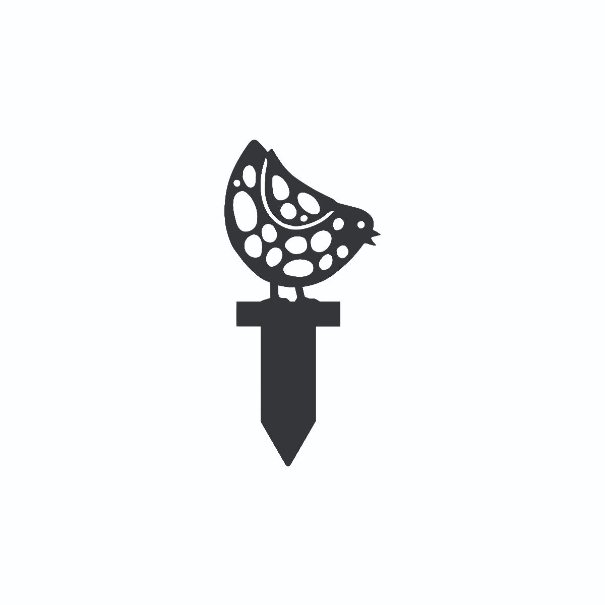 Pecking Chick Garden Sheet Steel Spike Sculpture In Black