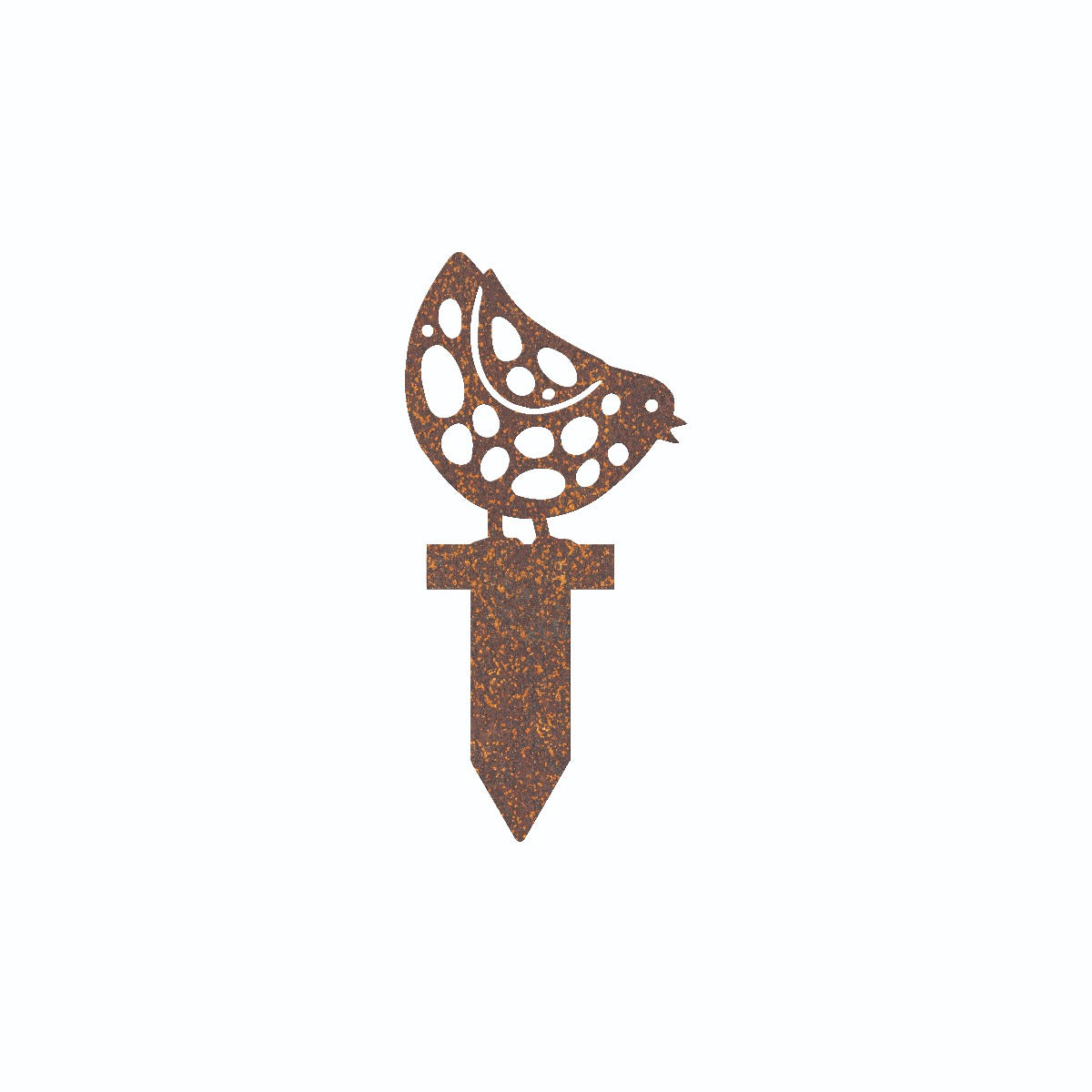 Pecking Chick Garden Sheet Steel Spike Sculpture In Rustic