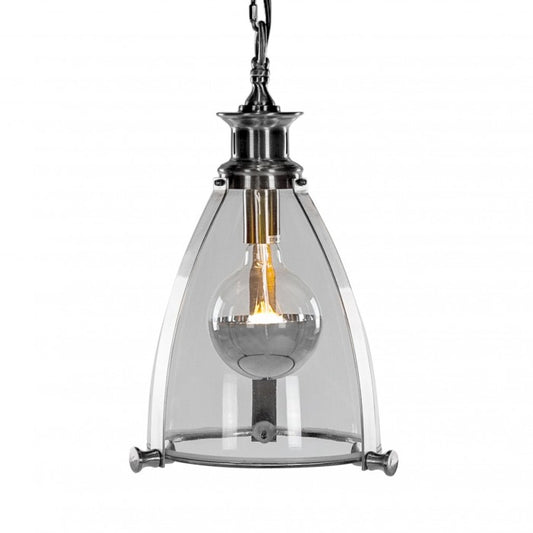 Chrome Framed Hanging Ceiling Light With Glass Panes