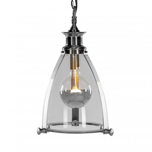 50cm Chrome Framed Hanging Ceiling Light With Glass Panes