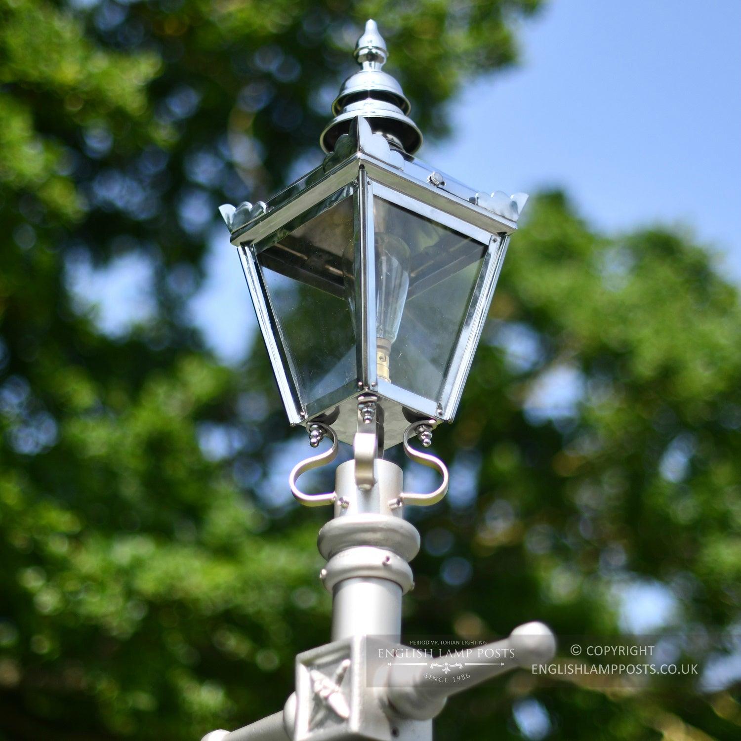 Chrome Kensington Lantern On Silver Victorian Lamp Post