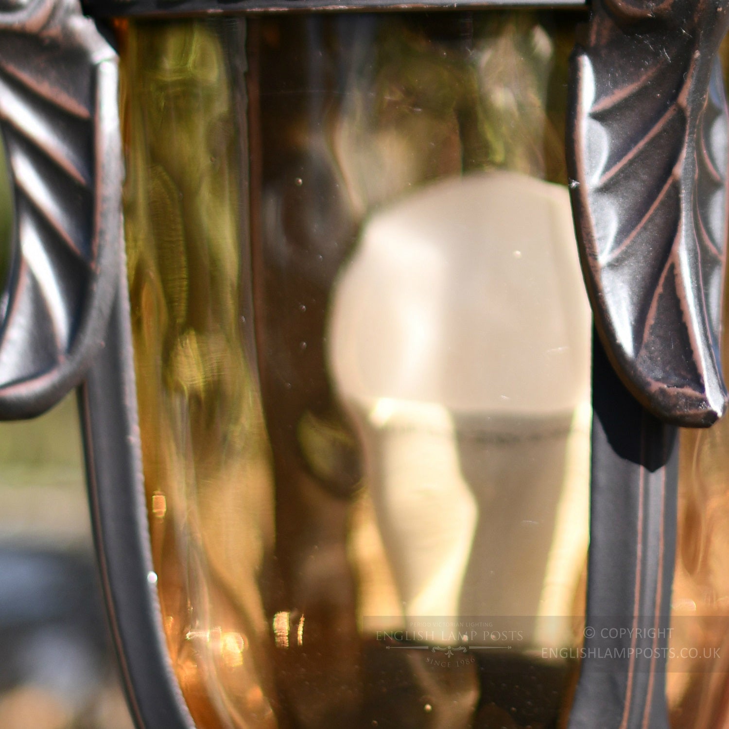 Close up antique coloured glass on pation lantern