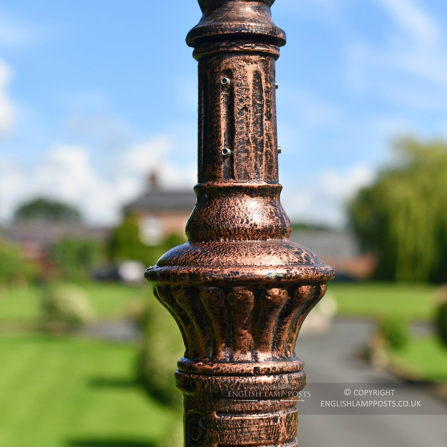 Close Up Of Cast Iron Lamp Post In Copper Polyurethane Coating