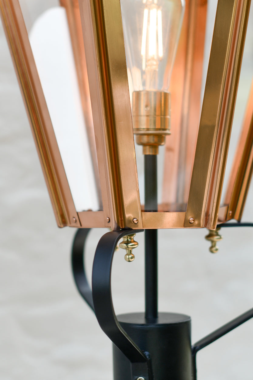 Close up of the 73cm Copper Hexagon Lantern