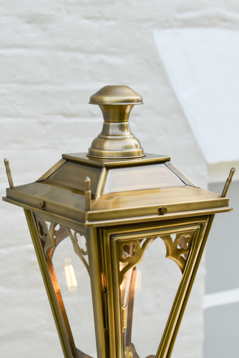 Close up of the antique brass lantern