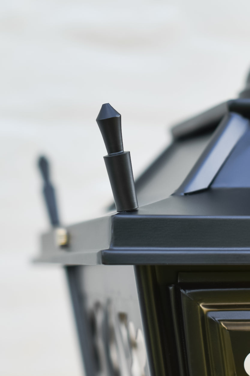 Close up of the black finials