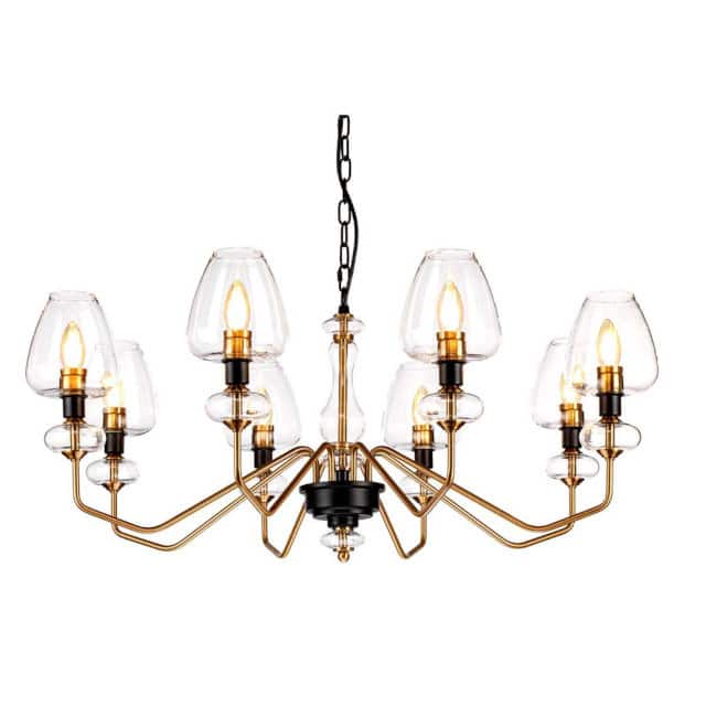 'Clyne' Eight Light Antique Brass And Black Pendant Light - thumbnail