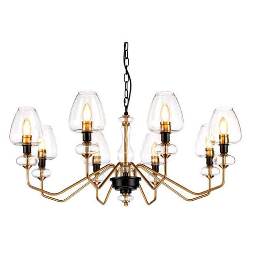 'Clyne' Eight Light Antique Brass And Black Pendant Light - thumbnail
