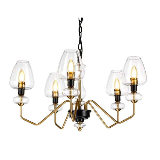 'Clyne' Five Light Antique Brass And Black Pendant Light - thumbnail