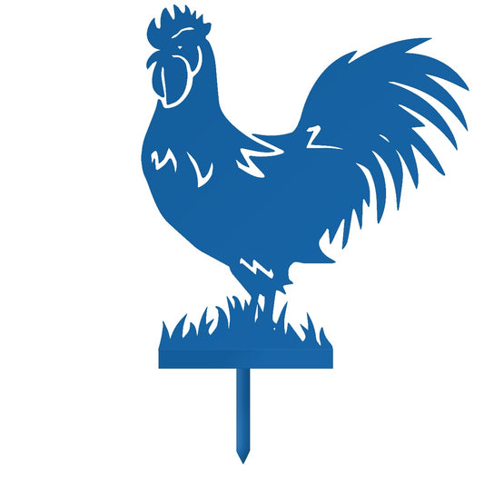 Rooster Garden Sheet Steel Silhouette In Blue