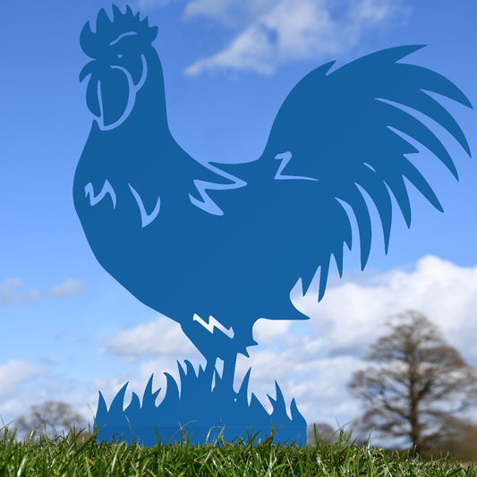 Rooster Garden Sheet Steel Silhouette In Blue