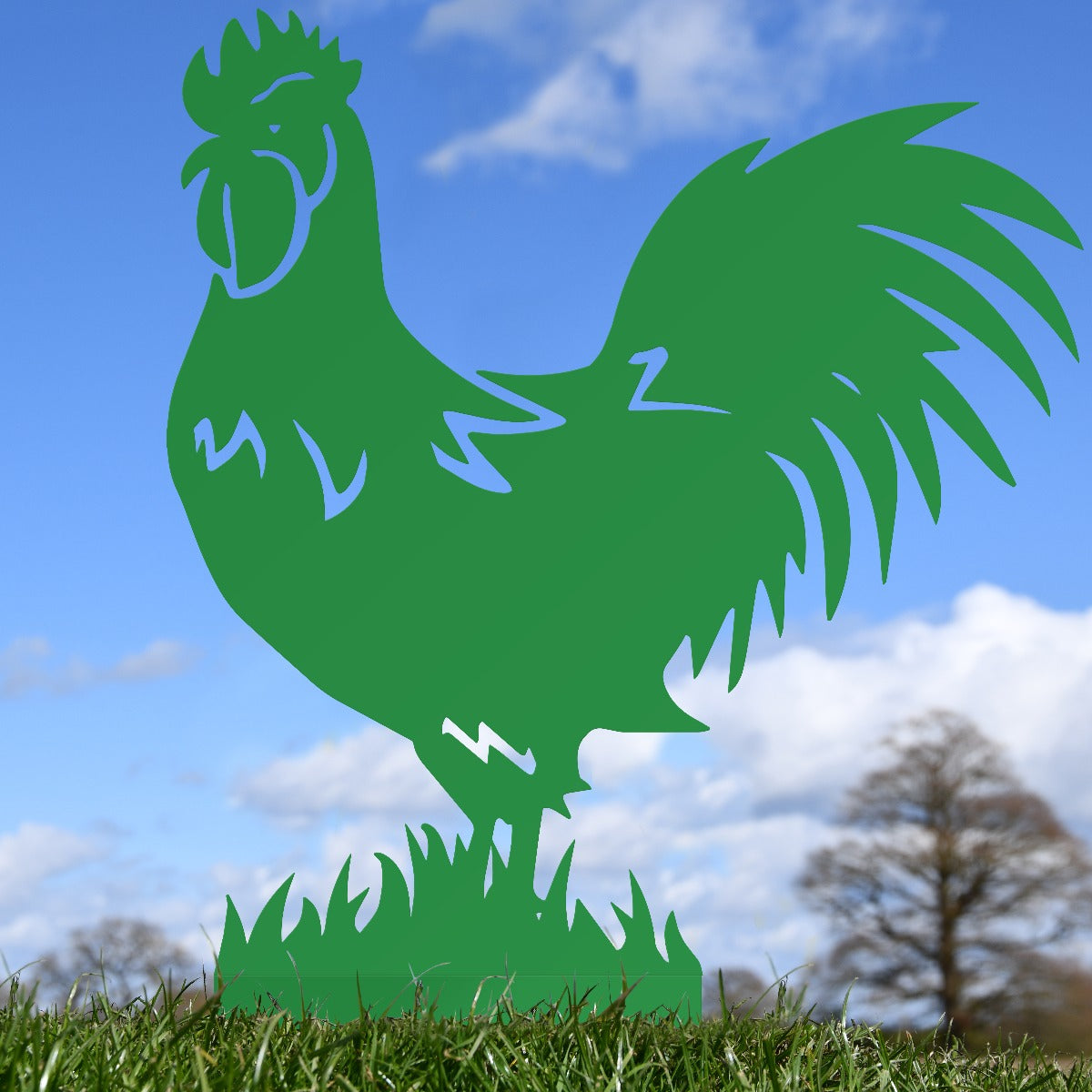Rooster Garden Sheet Steel Silhouette In Green