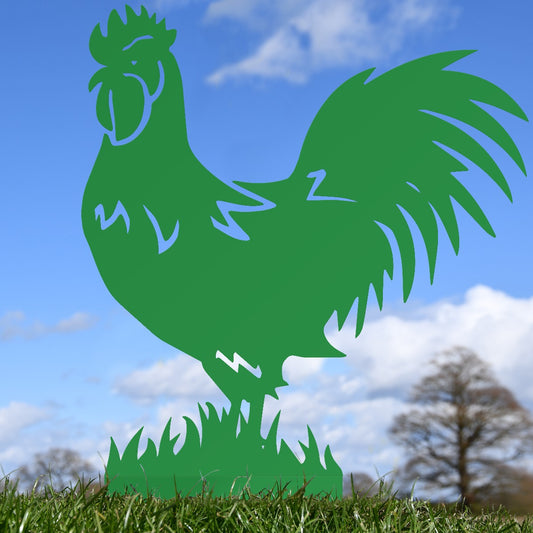 Rooster Garden Sheet Steel Silhouette In Green