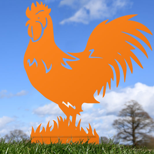 Rooster Garden Sheet Steel Silhouette In Orange