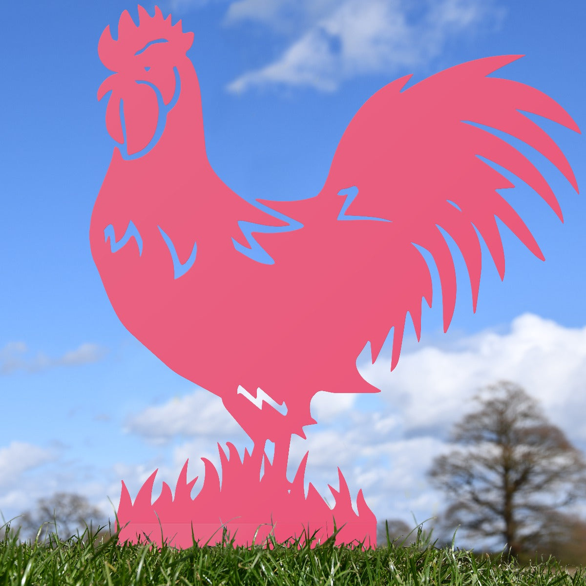 Rooster Garden Sheet Steel Silhouette In Pink