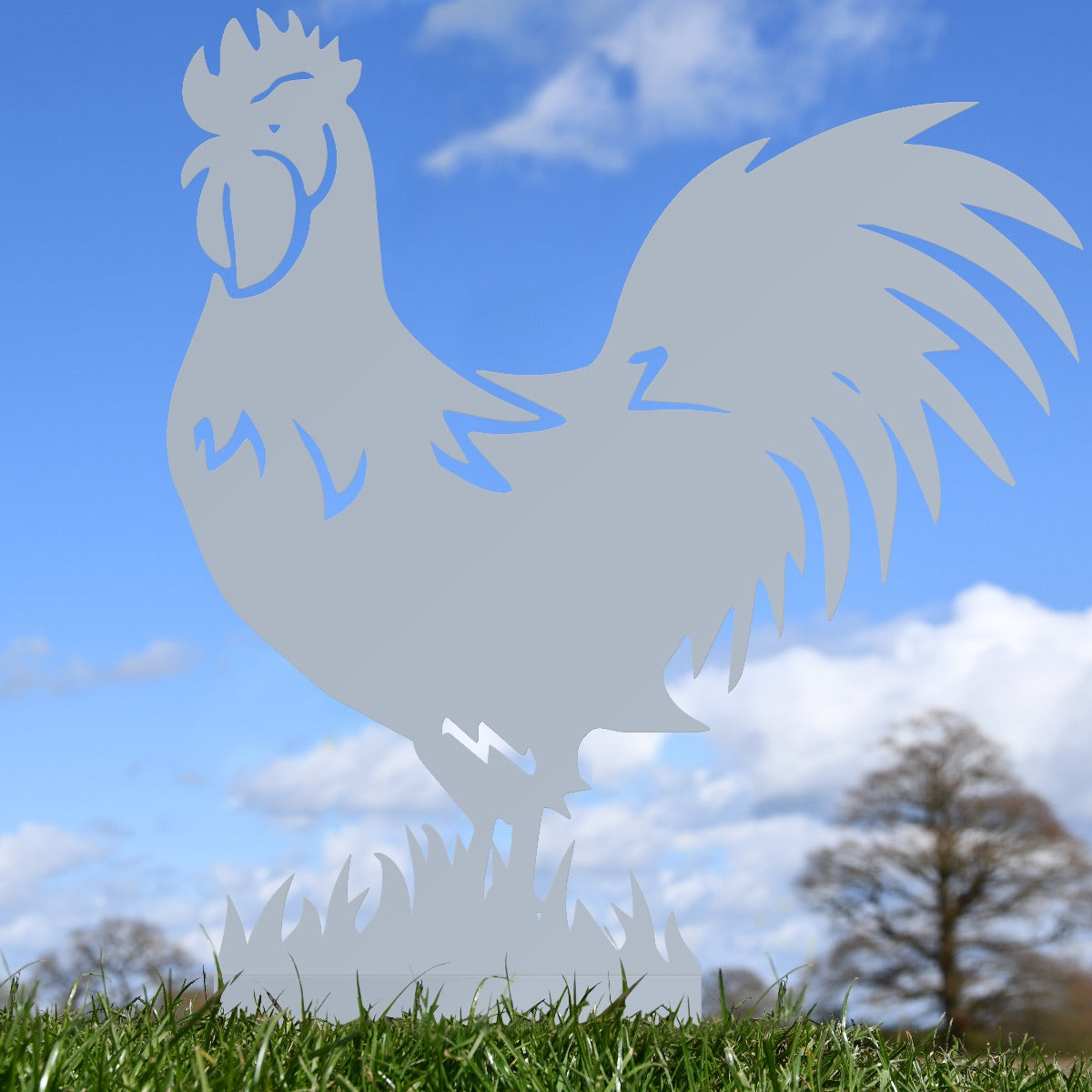Rooster Garden Sheet Steel Silhouette In Silver