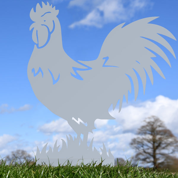 Rooster Garden Sheet Steel Silhouette In SIlver