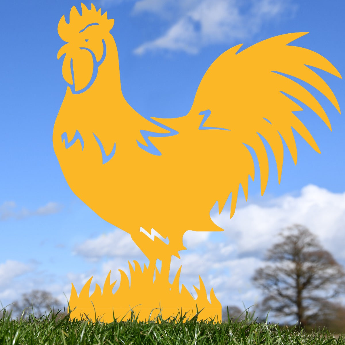 Rooster Garden Sheet Steel Silhouette In Yellow