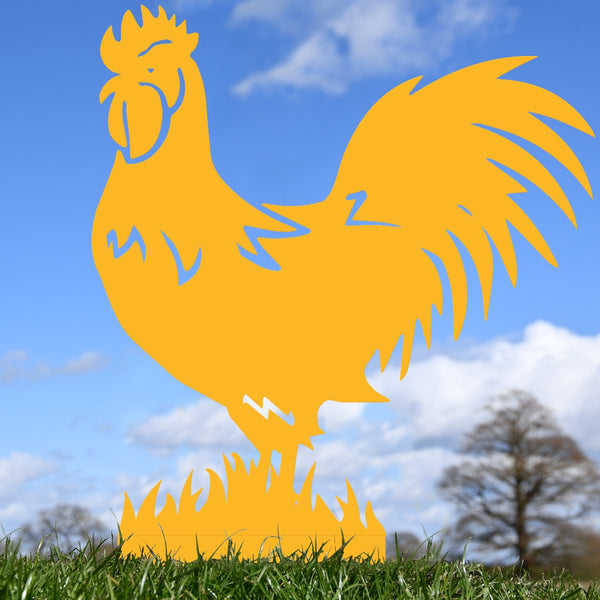 Rooster Garden Sheet Steel Silhouette In Yellow