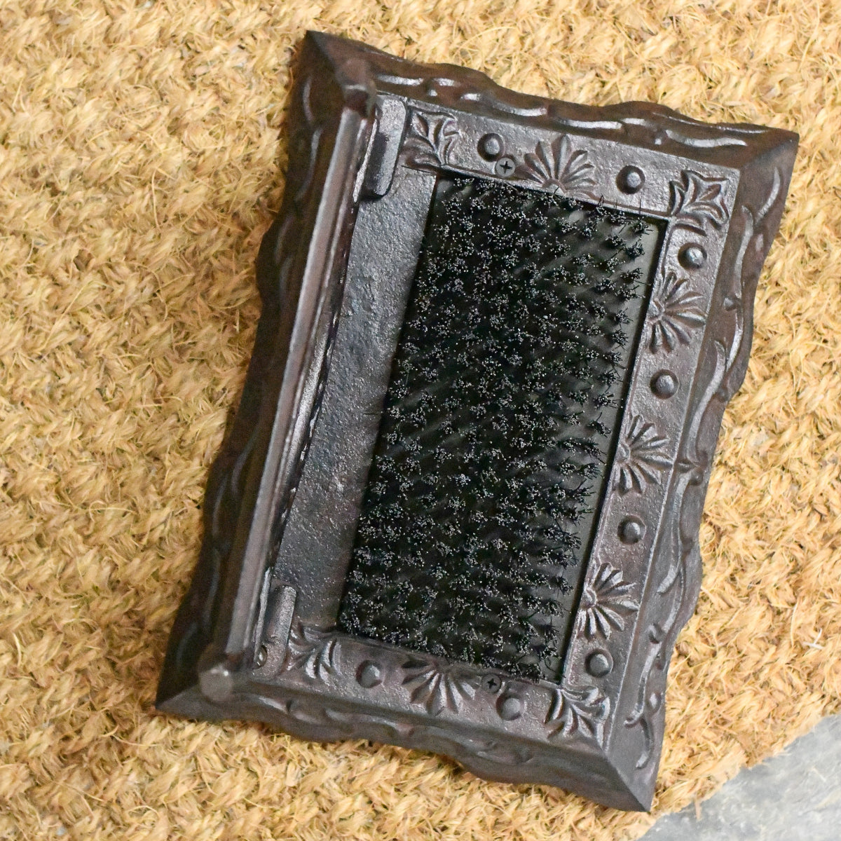 Overhead shot of the rustic brush and boot scraper