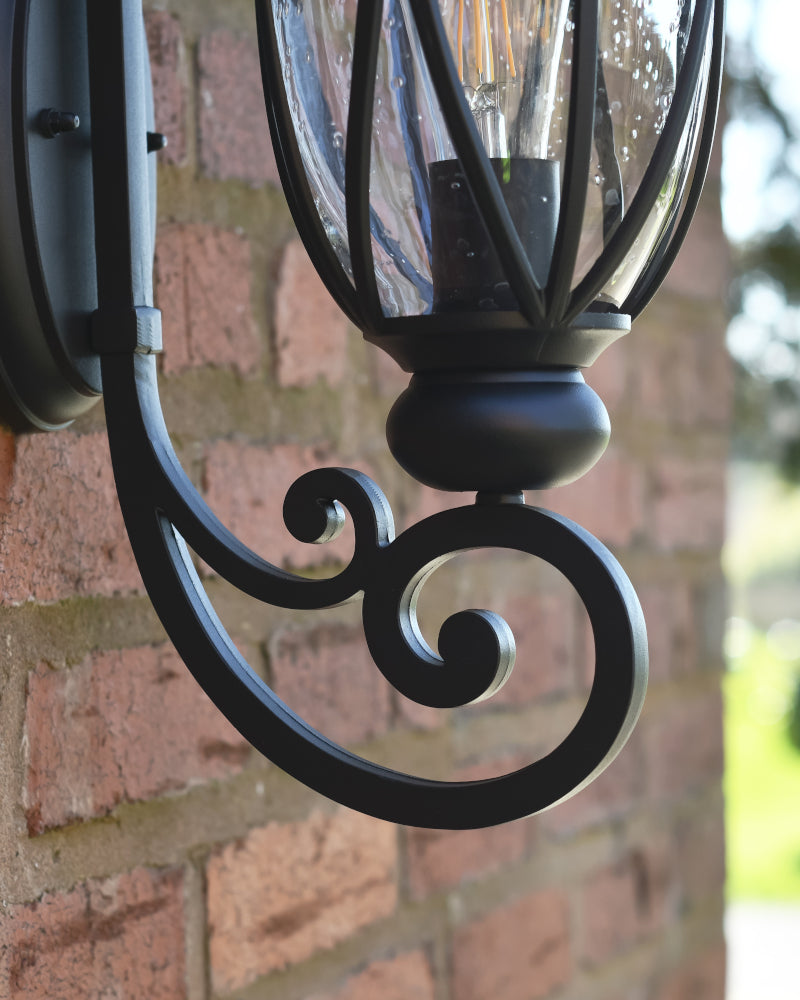 Close up of the ornate arm bracket 
