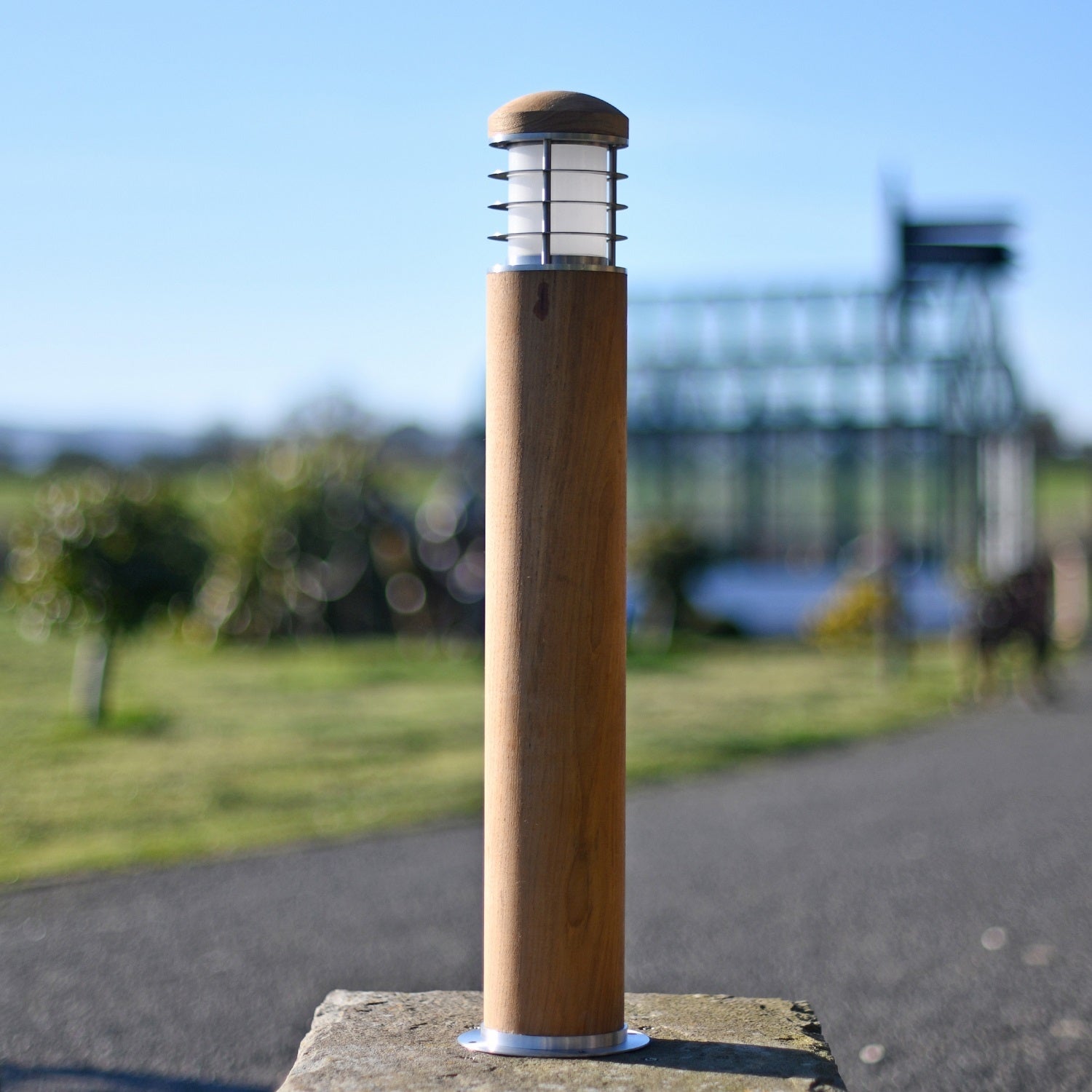 Contemporary Drive Light in wood and stainless steel