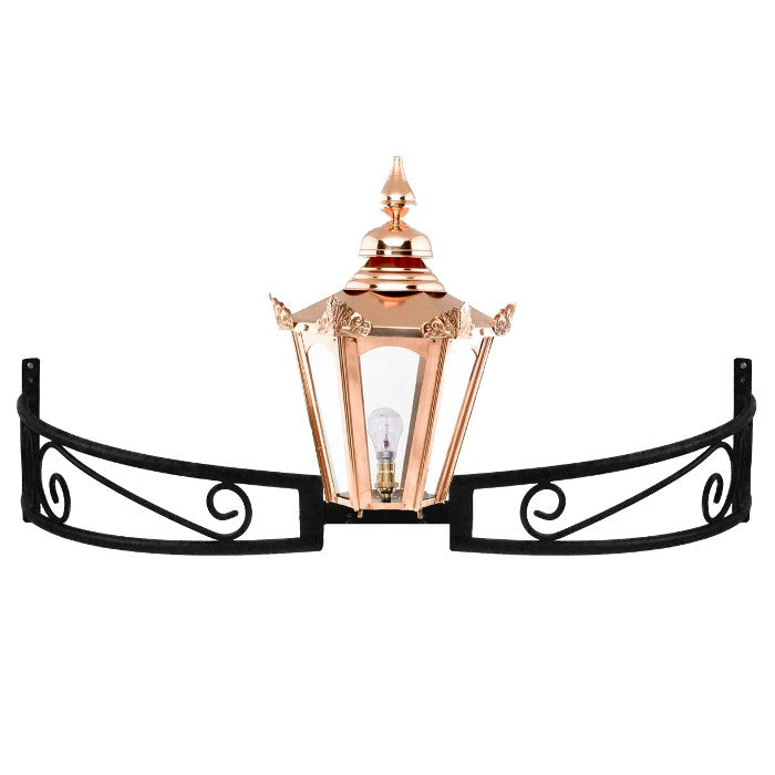 Copper Hexagonal Lantern on Bow Bracket