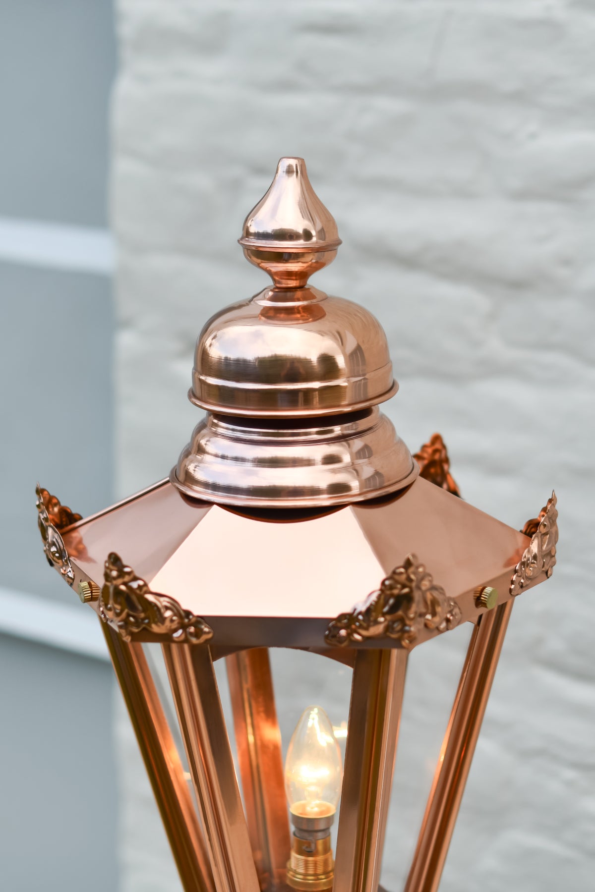 The hexagonal copper lantern centrepiece