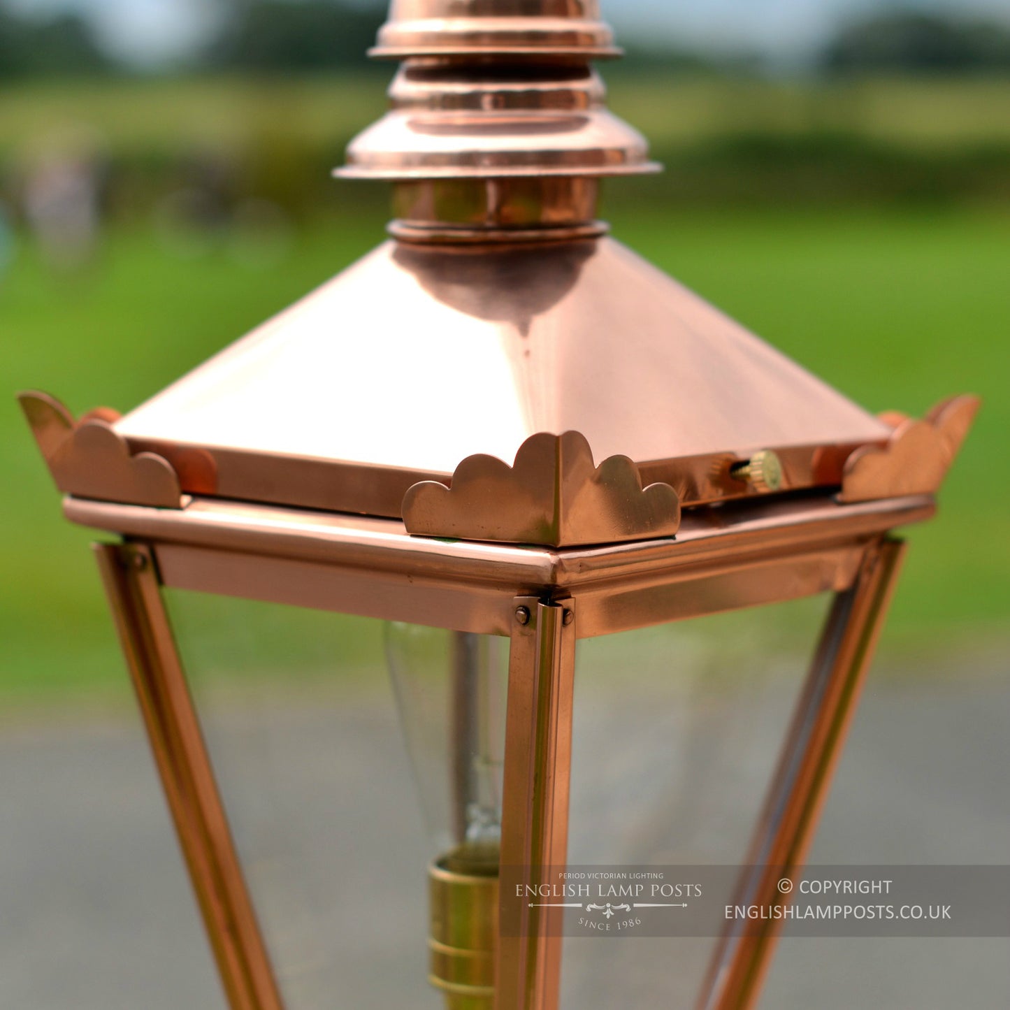 Copper Kensington Pillar Top Light Fitting Close Up