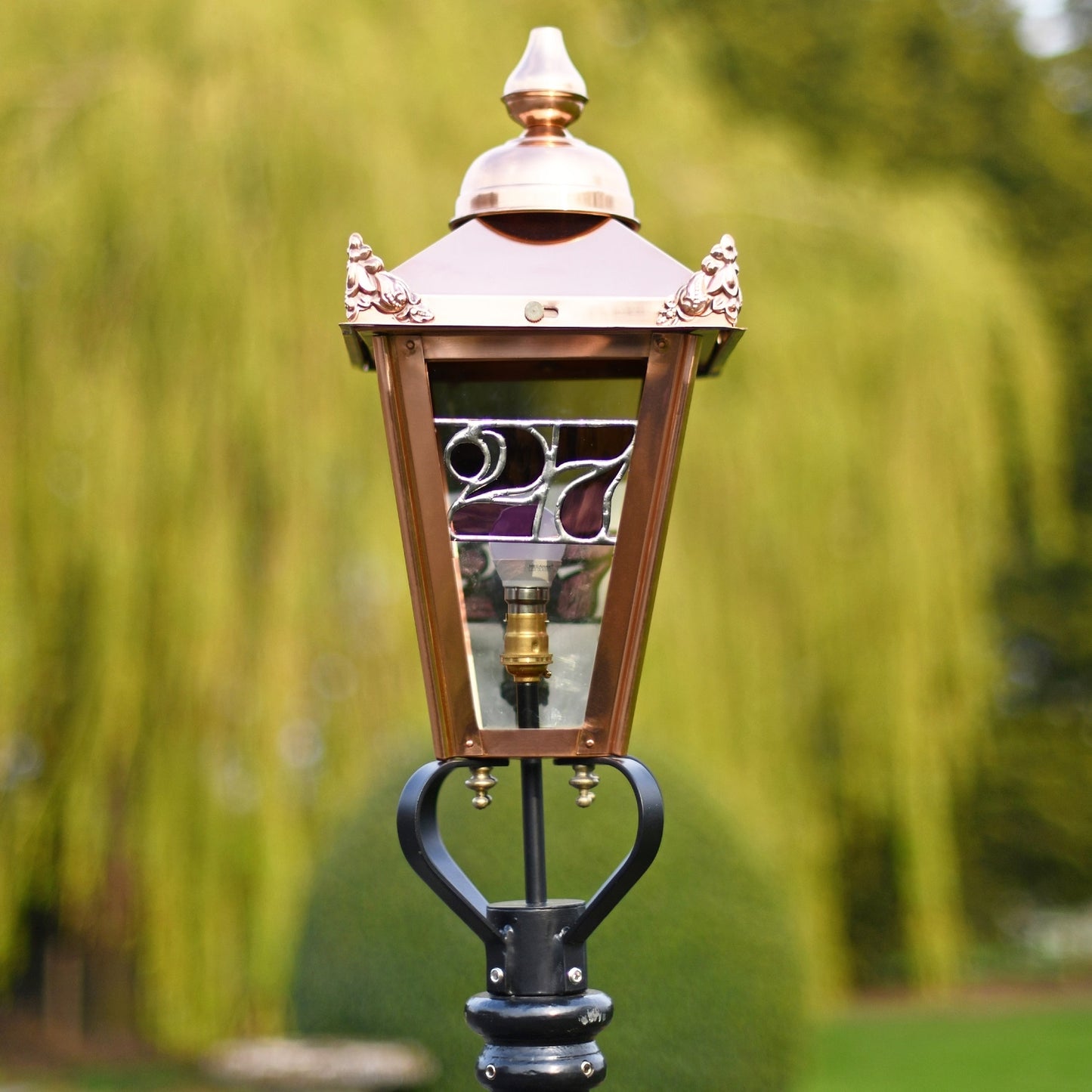 Copper Lamp Post Top With Stained Glass