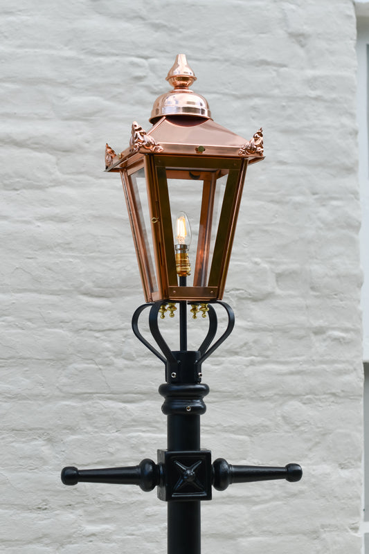Close up of Victorian Copper Lantern and Lamp Post Set