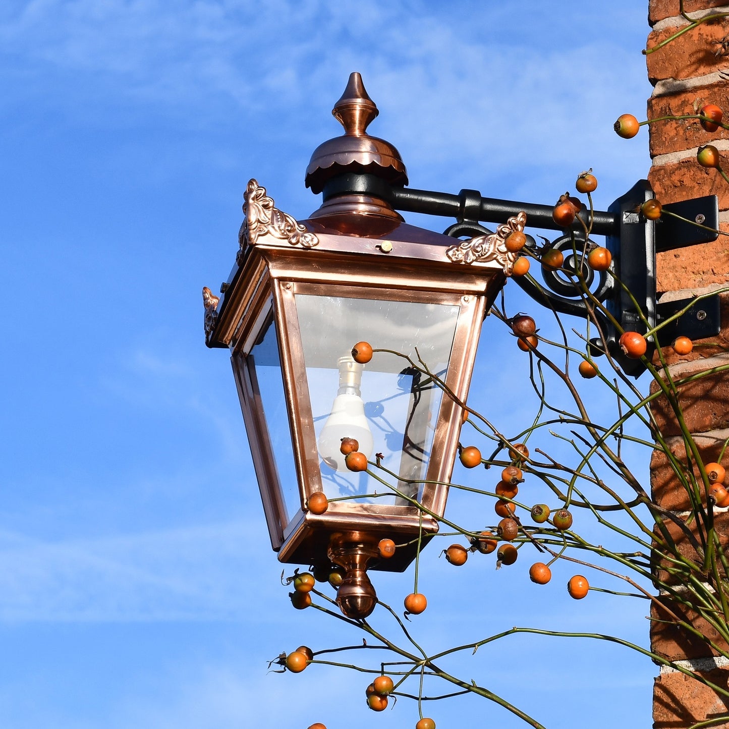 Copper Top Fix Wall Lantern With Corner Mount Bracket