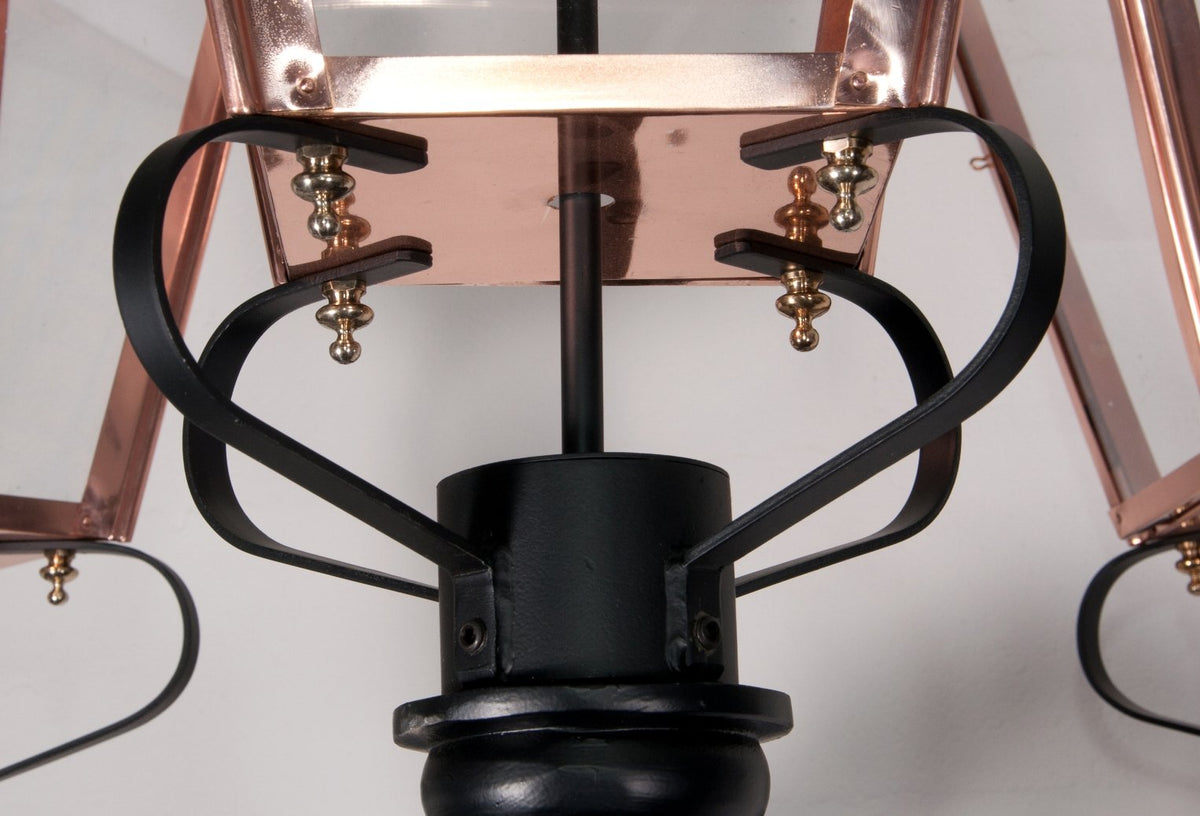 Copper wall light frog collar close up