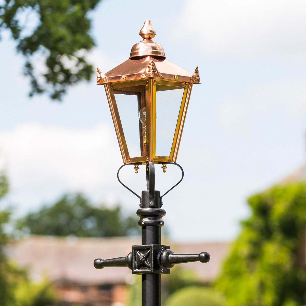 Copper Victorian Garden Lamp Post 2.7m Close Up On Lantern Top