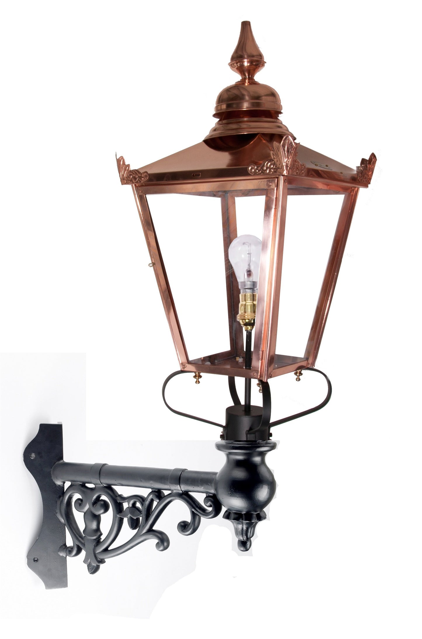 Copper Victorian Wall Light On Ornate Corner Bracket
