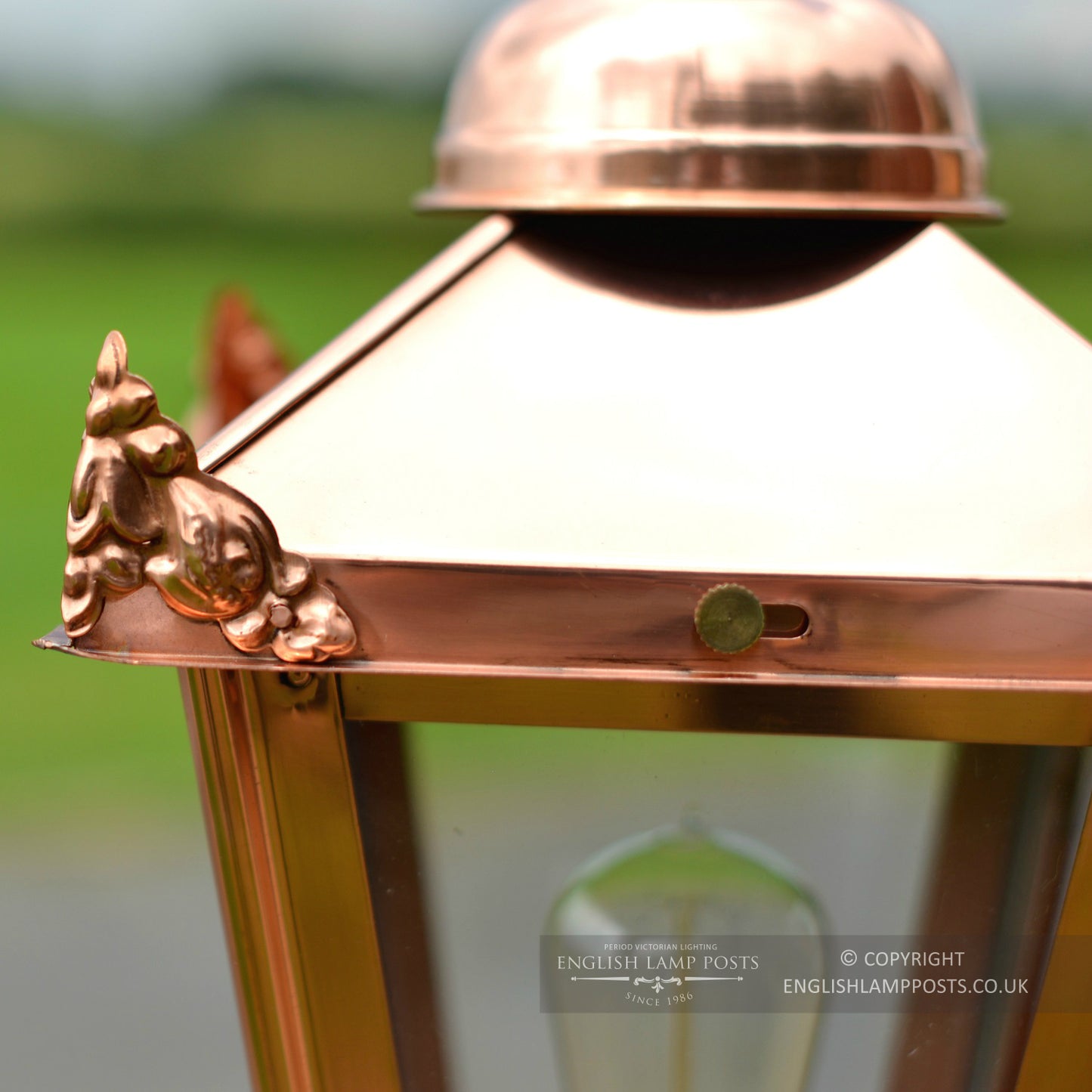 Copper Victorian Pillar Light and Lantern Set Close Up